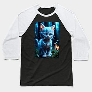 A Cat looks at a luminous butterfly Baseball T-Shirt